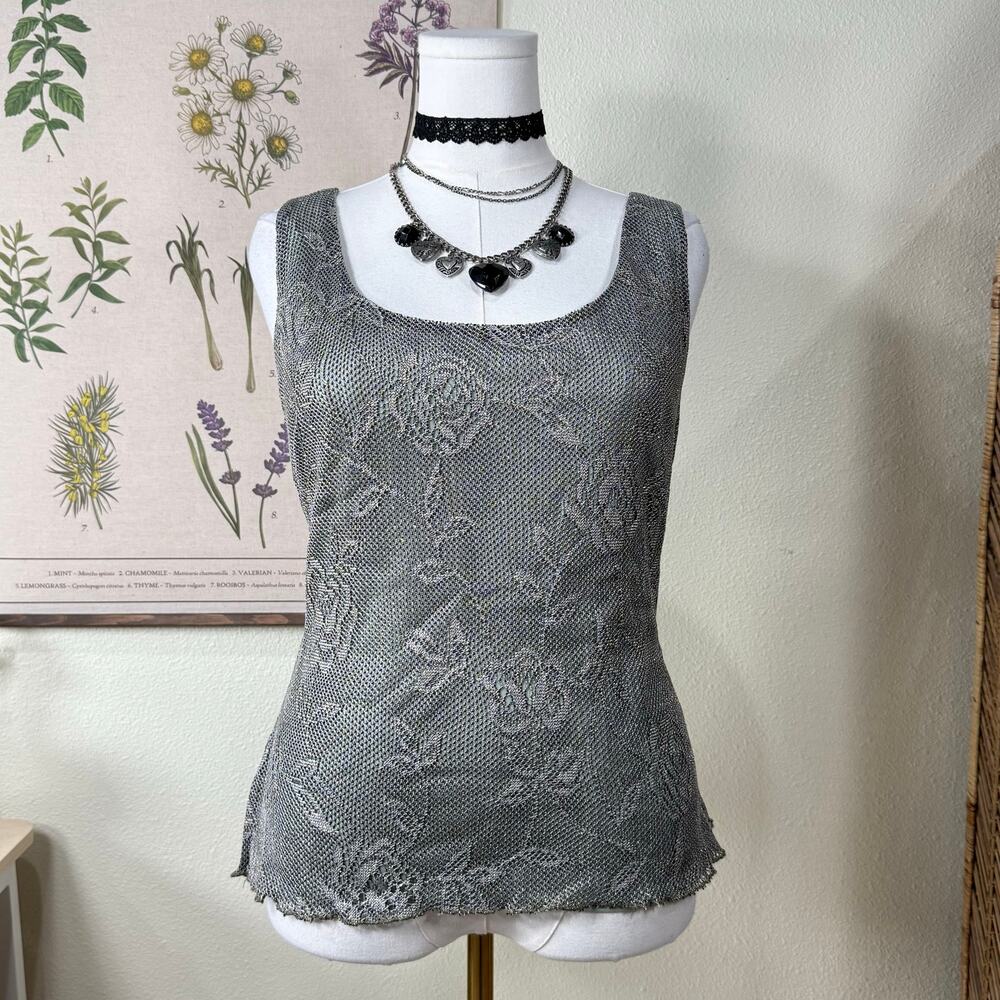 90s Y2k Floral Metallic Crochet Sleeveless Top Whimsigoth Fairy Grunge Witchy L